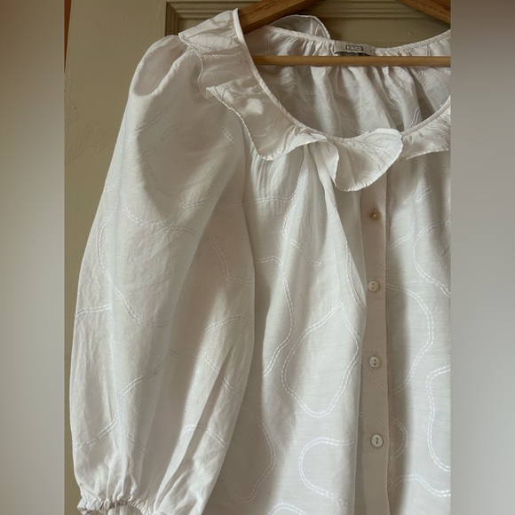 AYR Frill Seeker White Cotton Ruffle Scoop Neck Blouse - Small - Picture 7 of 10